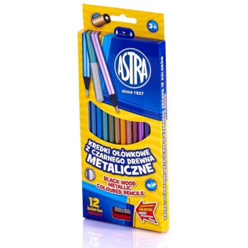 Kredki ołówkowe Astra metaliczne 12 kolorów + temperówka