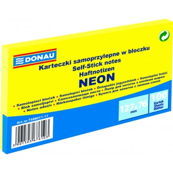 Notes samoprzylepny "Neon" Donau 127x76 mm , neonowy żółty