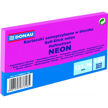Notes samoprzylepny "Neon" Donau 127x76 mm , neonowy rózowy