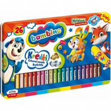 Kredki drewniane Bambino 24 kolory w pudełku metalowym + temperówka