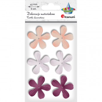 Kwiaty materiałowe tłoczone Titanum 40mm, 3 kolory, 6 sztuk
