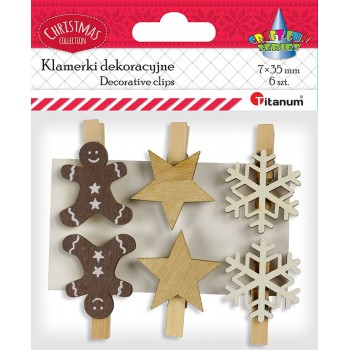 Klamerki drewniane Titanum Craft-Fun Series xmass, 6 sztuk