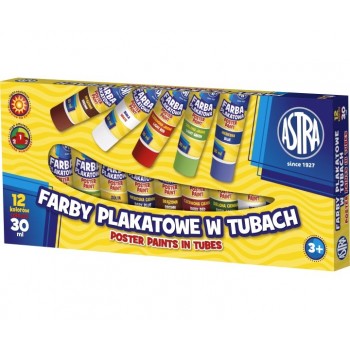 Farby plakatowe w tubkach Astra 30ml 12 kolorów