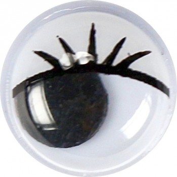 Oczka czarne 10mm, 100 sztuk, z rzęsami