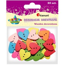 Drewniane serduszka 18x18mm, 25 sztuk mix kolor