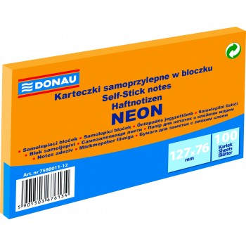 Notes samoprzylepny "Neon" Donau 127x76 mm, neonowy pomarańczowy