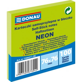 Notes samoprzylepny Donau Neon 76x76mm, neonowy zielony
