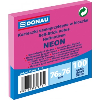 Notes samoprzylepny Donau Neon 76x76mm, neonowy różowy