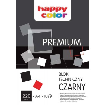 Blok techniczny Happy Color A4, 220g, 10k, czarny