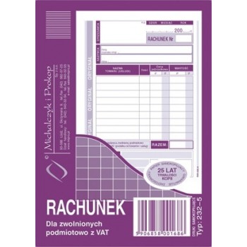 Rachunek dla zwolnionych podmiotowo z VAT 232-5 MiP A6