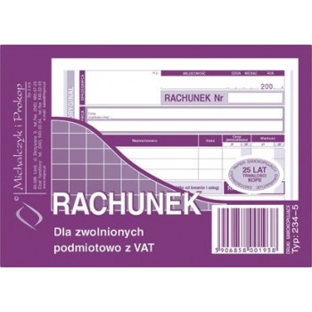 Rachunek dla zwolnionych podmiotowo z VAT 234-5 MiP A6