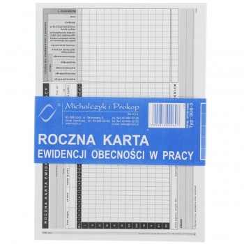 Roczna karta ewidencji obecności w pracy MiP 508-3, A5