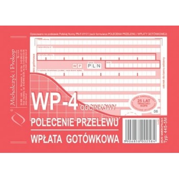 Polecenie przelewu/wpłata gotówkowa Michalczyk i Prokop 445-5M, 4-odc., A6, 80 kartek
