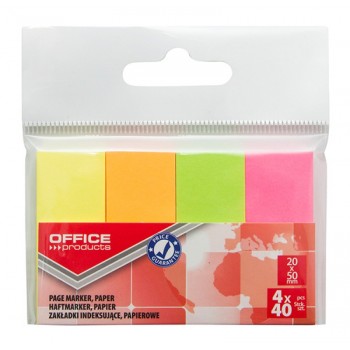Zakładki indeksujące Office Products, papier, 20x50mm, 4x40 kart., neonowe