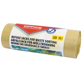 Worki na śmieci Office Products, plastik, mocne (LDPE), 120l, 10szt., żółte