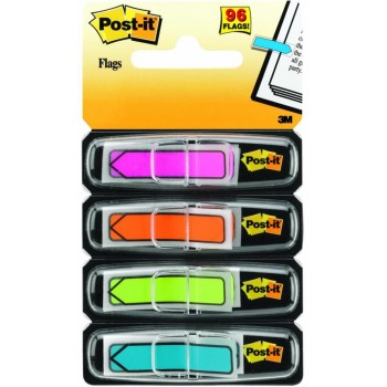 Zakładki indeksujące Post-It PP, 11,9x43,2mm, strzałka, 4x24 kart., mix kolorów neonowy