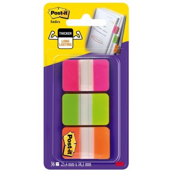 Zakładki indeksujące Post-It PP, silne, 38x25mm, 3x22 kart., mix kolorów