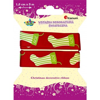 Wstążka dekoracyjna Xmas skarpety 1,5cm x 3m